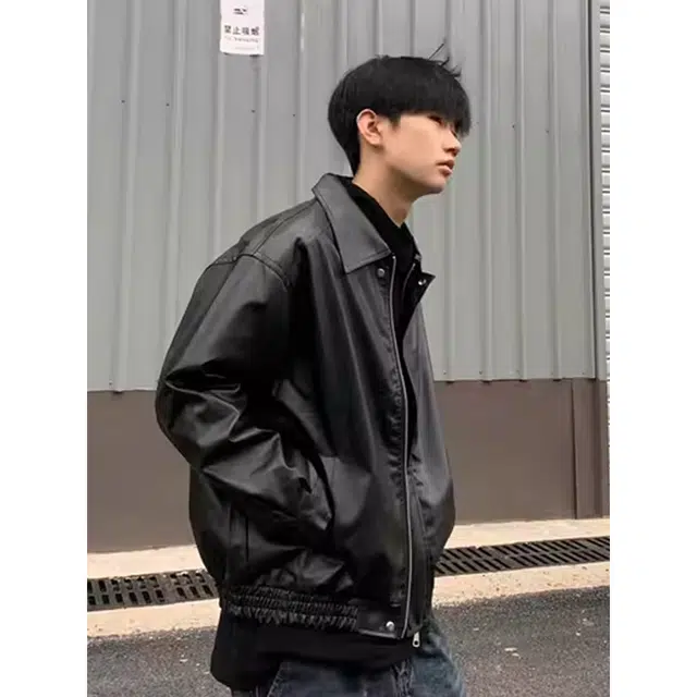 徐百货 美式复古高级感痞帅皮夹克情侣外套舒适潮流百搭皮衣 男女同款