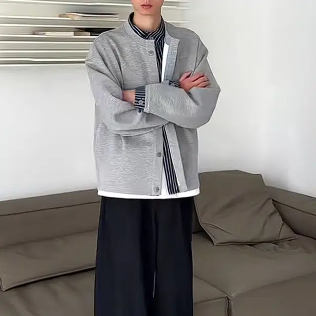 徐百货 纯色假两件休闲上衣中性风日系潮牌春秋季宽松长袖帅气外套卫衣 男女同款
