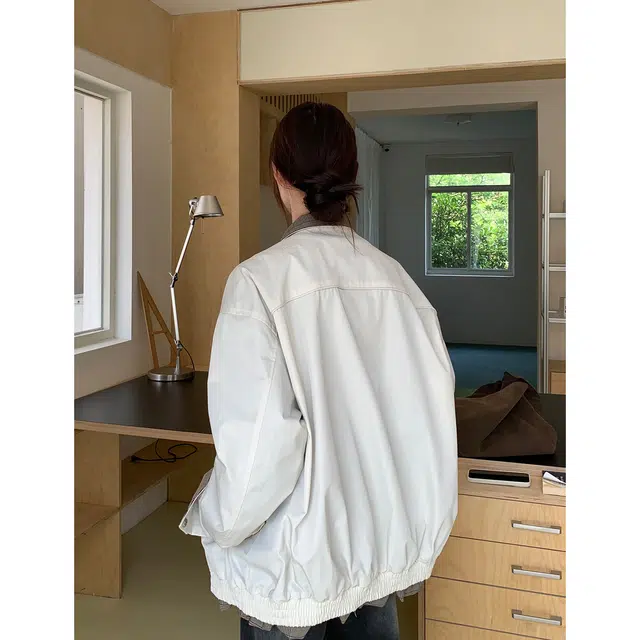 徐百货 千鸟格纹哈灵顿工装外套秋季流行穿搭立领老钱风短款上衣夹克 男女同款