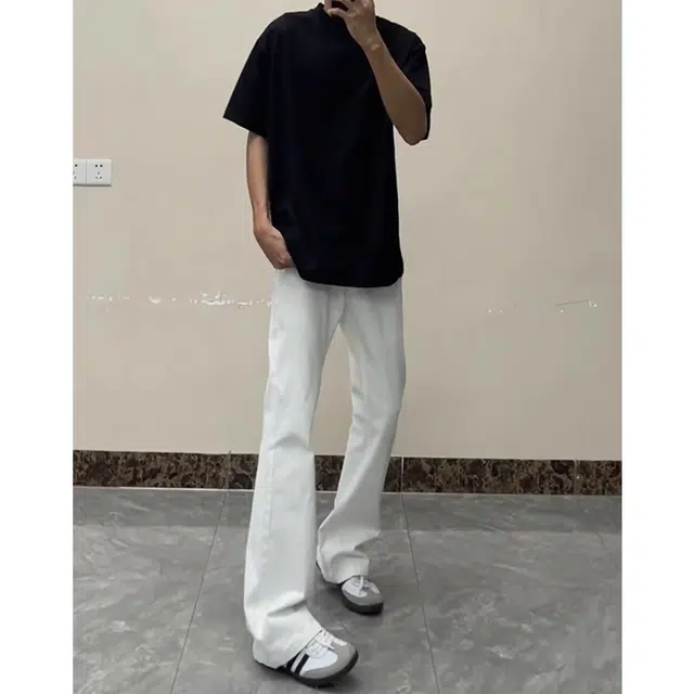 徐百货 美式潮牌弯刀裤子夏季修身百搭直筒长裤高街潮流微喇牛仔裤 男女同款
