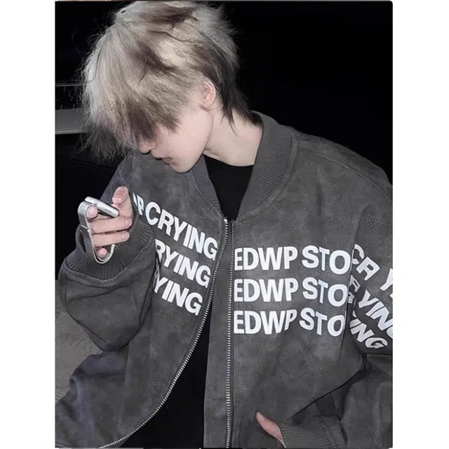 徐百货 美式高街字母印花短款外套街头风痞帅炸街棒球服宽松舒适潮流百搭夹克 男女同款