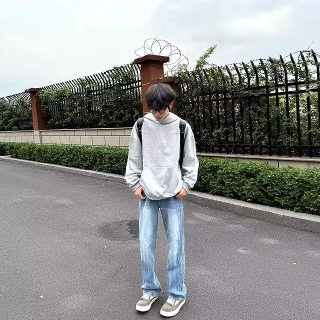 徐百货 美式高街闪电纹水洗潮流修身微喇夏季长裤牛仔裤 男女同款 浅蓝色