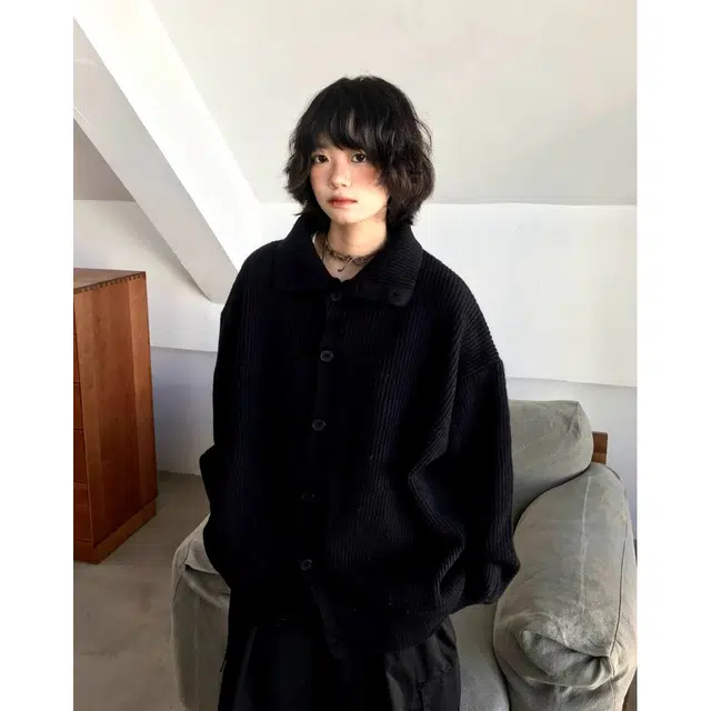 徐百货 美式高街潮牌百搭纯色慵懒风高领开衫上衣秋冬款潮流宽松复古排扣外套毛衣 男女同款