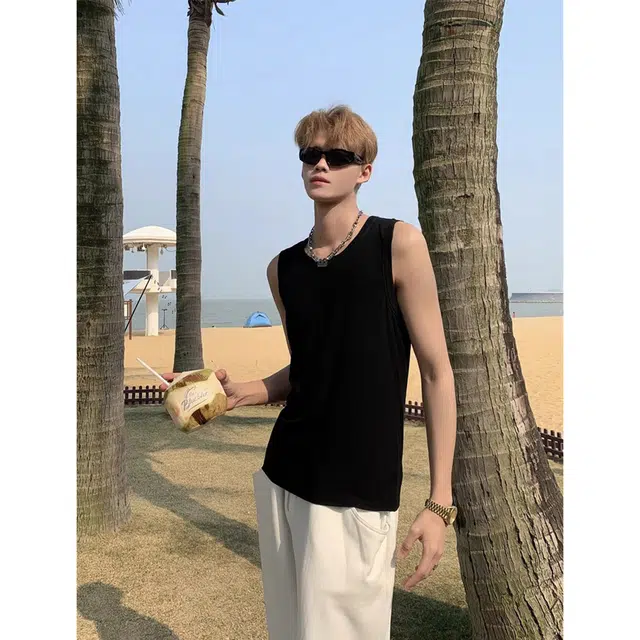 徐百货 美式潮牌纯色休闲百搭运动训练健身背心 男女同款