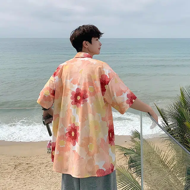 徐百货 薄款透气夏威夷沙滩衬衣痞帅大码宽松外套潮流百搭短袖衬衫 男女同款