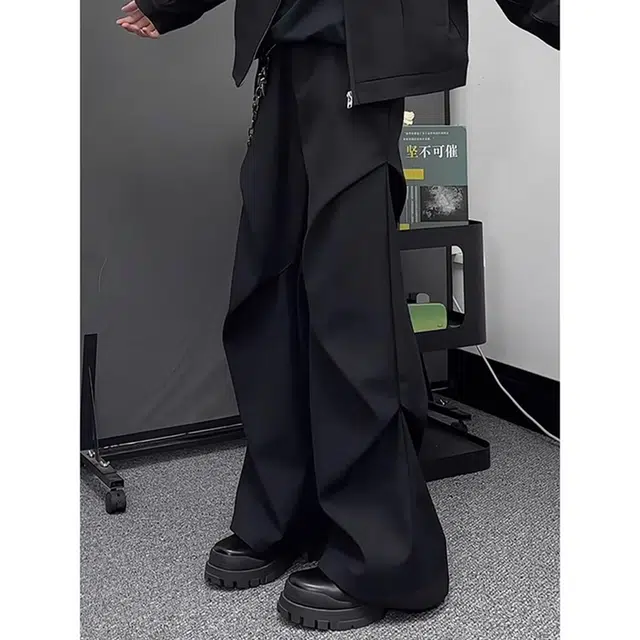 徐百货 弯刀微喇西裤褶皱垂感伞兵阔腿裤子潮牌高街宽松百搭休闲裤 男女同款