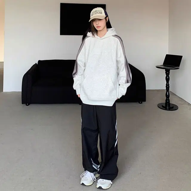 徐百货 美式潮牌全棉拼色插肩袖连帽上衣百搭情侣款加绒显瘦内搭帽衫卫衣 男女同款