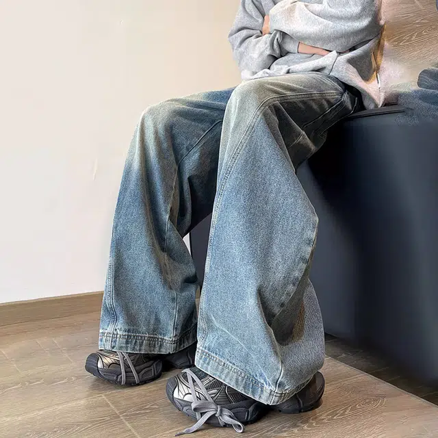 徐百货 美式阔腿裤潮牌痞帅休闲长裤夏季宽松拖地裤子高街复古牛仔裤 男女同款