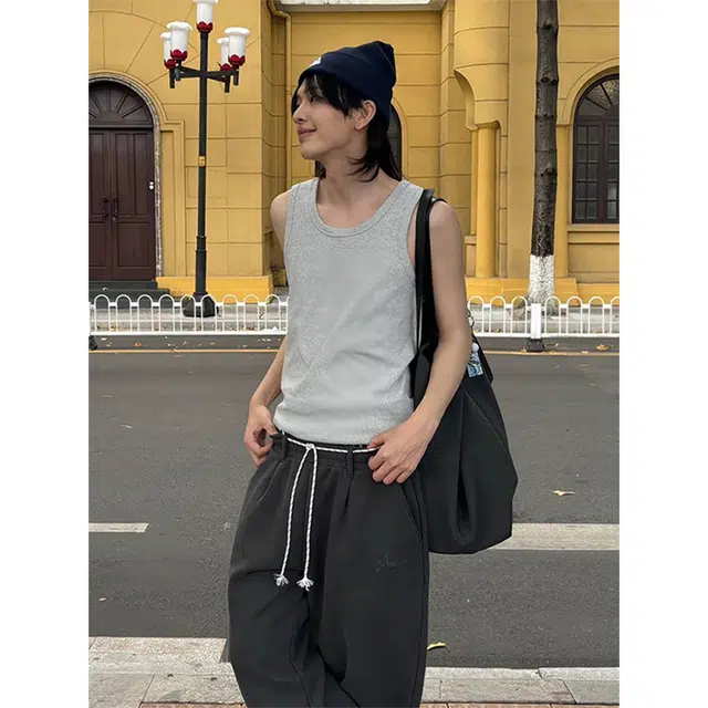 徐百货 美式潮牌纯色百搭简约高级感汗衫运动健身夏季背心 男女同款