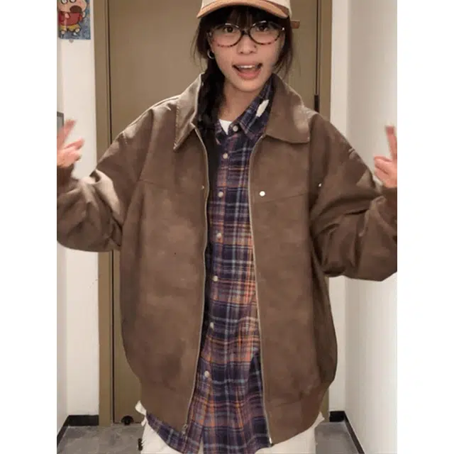 徐百货 美拉德外套春秋季潮牌高级感痞帅美式复古工装百搭机车服皮衣 男女同款