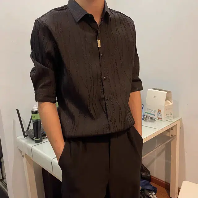 徐百货 英伦潮牌痞帅高级感搭配潮流百搭宽松舒适短袖衬衫 男女同款