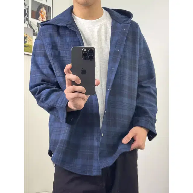 徐百货 美式磨毛格子长袖衬衣设计感潮牌痞帅连帽衫宽松舒适潮流百搭衬衫 男女同款