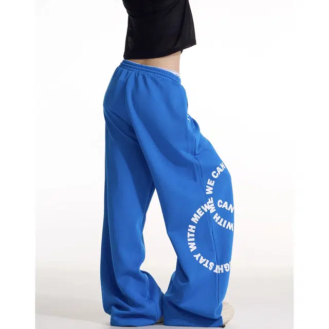徐百货 美式潮牌嘻哈字母印花阔腿拖地长裤廓形垂坠感卫裤宽松舒适潮流百搭针织运动裤 男女同款