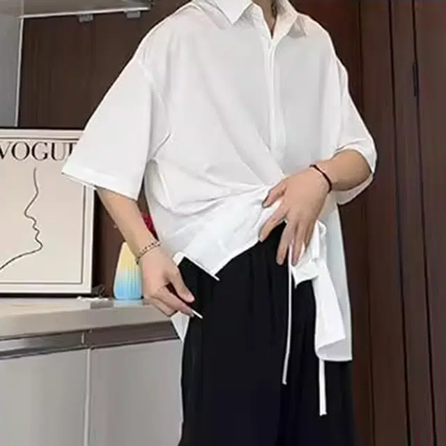 徐百货 薄款高街宽松高级感百搭纯色夏季短袖衬衫 男女同款