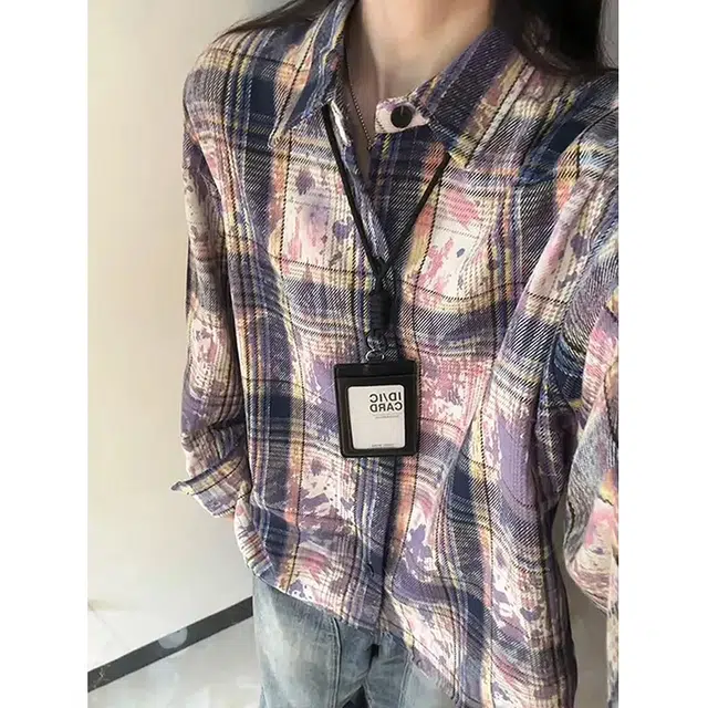 徐百货 美式高街格子扎染潮牌百搭休闲时尚宽松潮流少年感痞帅短袖翻领衬衣衬衫 男女同款