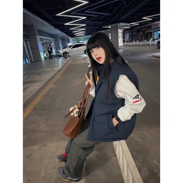 徐百货 美式高街潮牌百搭休闲纯色马甲叠穿搭配潮流无袖外穿背心立领棉坎肩外套棉服 男女同款