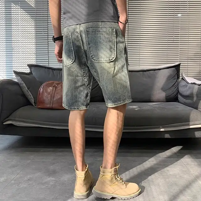 徐百货 高街破洞五分裤美式复古阔腿夏季设计感宽松百搭潮牌痞帅牛仔短裤 男女同款
