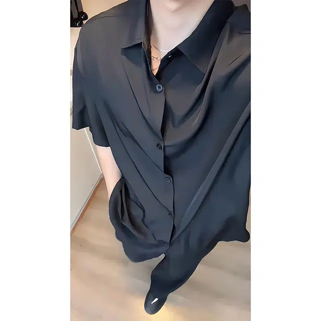 徐百货 徐百货垂感凉感衬衣薄款外套韩系高级感短袖衬衫 男女同款