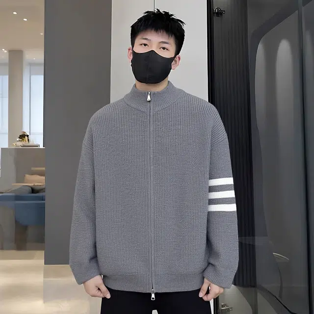 徐百货 美式复古双拉链立领开衫外套慵懒高级感轻熟风宽松三条杠上衣潮流百搭舒适卫衣 男女同款