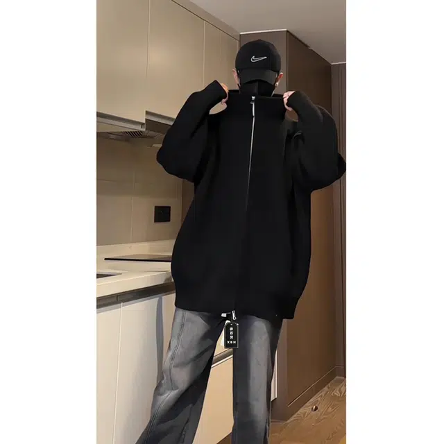 徐百货 美式双拉链开衫立领慵懒风高级感小众设计感上衣夹克外套潮流百搭毛衣 男女同款