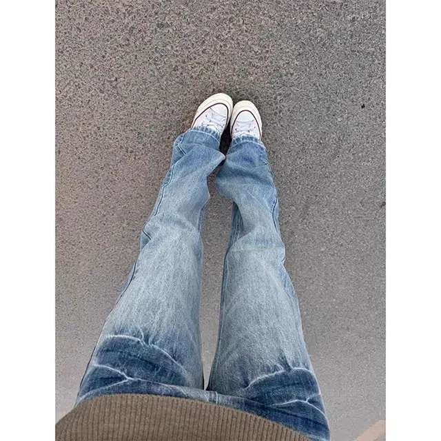 徐百货 美式水洗微喇高街弯刀裤高级感直筒裤潮流百搭牛仔裤 男女同款