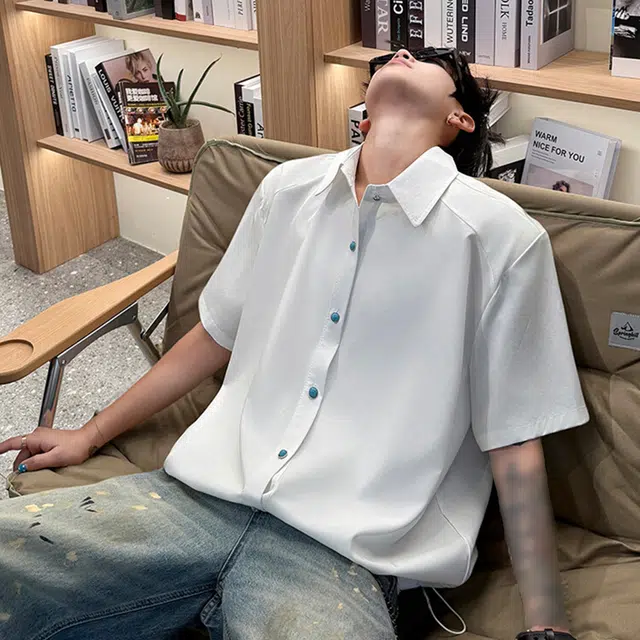 徐百货 抽绳束腰夏季透气设计感潮流百搭薄款短袖衬衫 男女同款