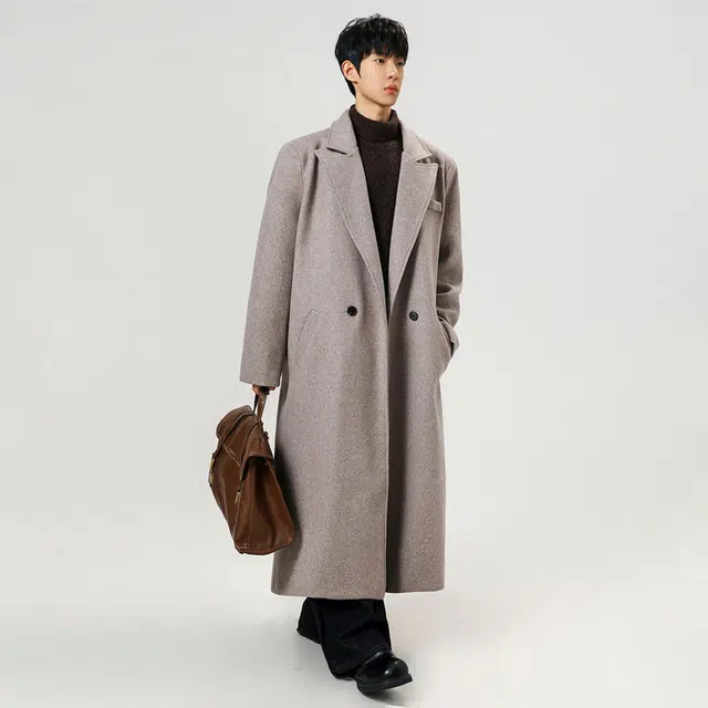 徐百货 秋冬季毛呢外套中长款韩系垫肩英伦风上衣翻领痞帅氛围感轻熟风百搭大衣 男女同款