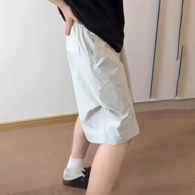 徐百货 美式斜切冰丝五分裤高街软壳速干宽松直筒百搭设计感复古休闲工装短裤 男女同款