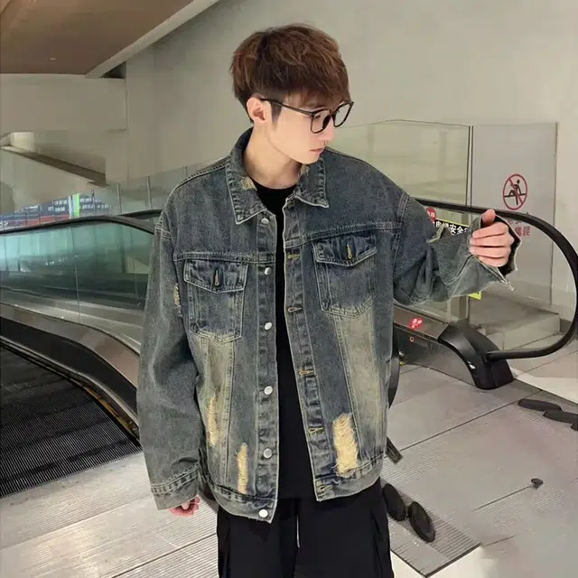 徐百货 美式水洗春秋高街复古做旧工装夹克潮牌百搭休闲上衣牛仔外套 男女同款