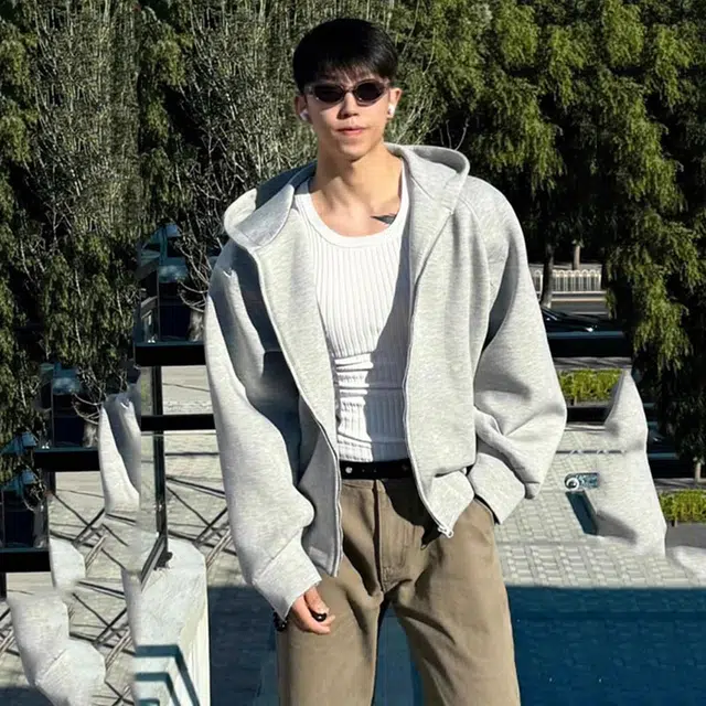 徐百货 纯色连帽开衫重磅美式慵懒百搭双拉链外套潮卫衣 男女同款
