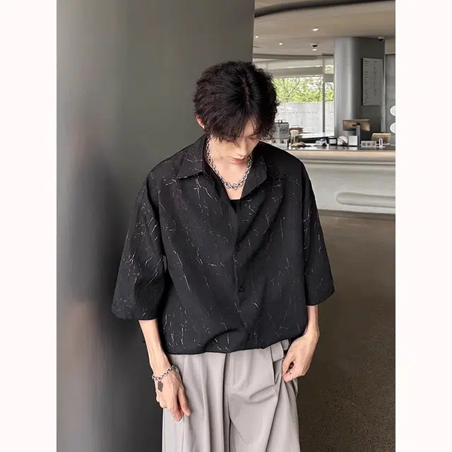 徐百货 美式英伦雅痞肌理感衬衣设计感高级短袖薄款发型师夏季穿搭衬衫 男女同款