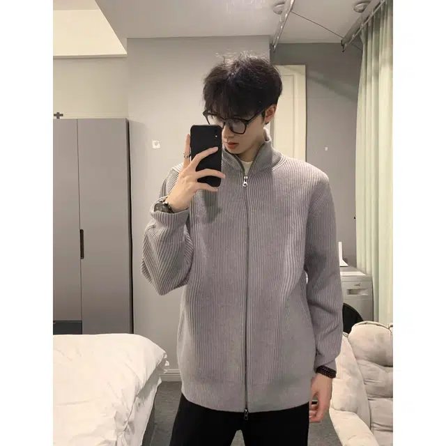徐百货 美式复古立领拉链开衫慵懒风线衣高级感潮流百搭宽松舒适长袖毛衣 男女同款