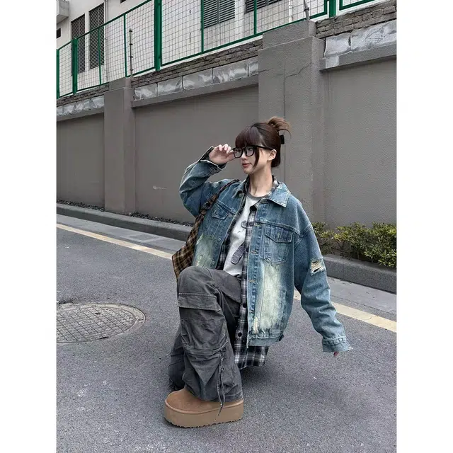 徐百货 美式高街水洗做旧飞行员夹克复古潮牌百搭上衣潮流牛仔外套 男女同款