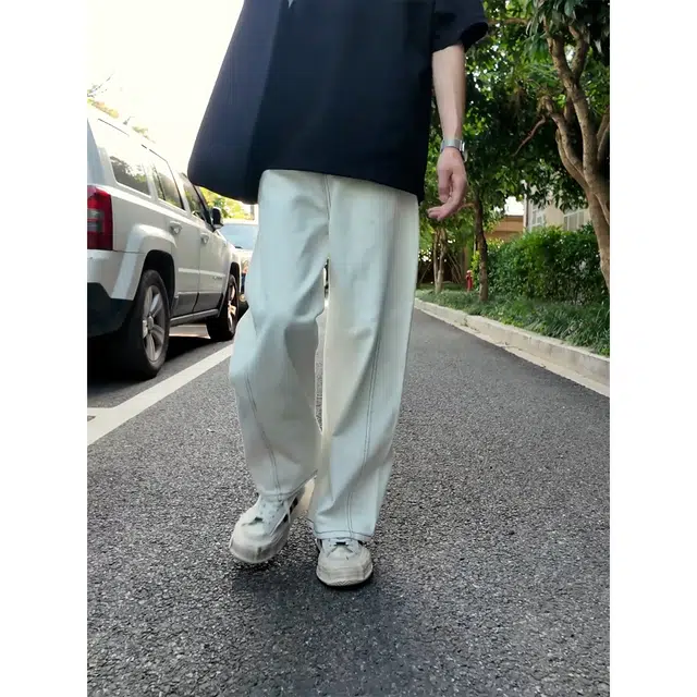 徐百货 休闲微喇个性水洗宽松阔腿高街潮牌百搭直筒牛仔裤 男女同款
