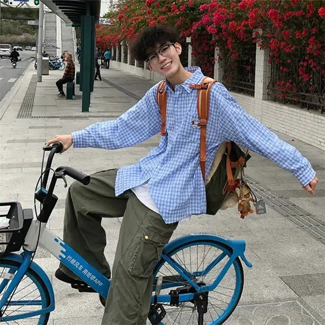 徐百货 美式腊肠狗刺绣格子防晒复古格纹衬衣高级感青少年外套潮流百搭宽松舒适衬衫 男女同款