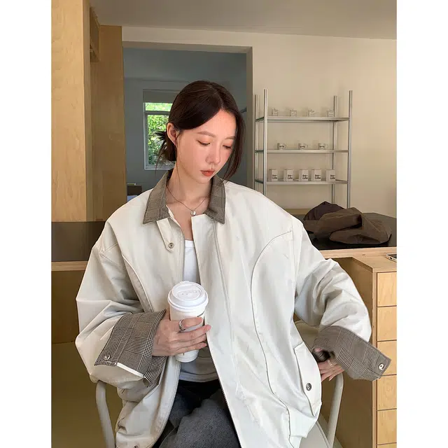 徐百货 千鸟格纹哈灵顿工装外套秋季流行穿搭立领老钱风短款上衣夹克 男女同款