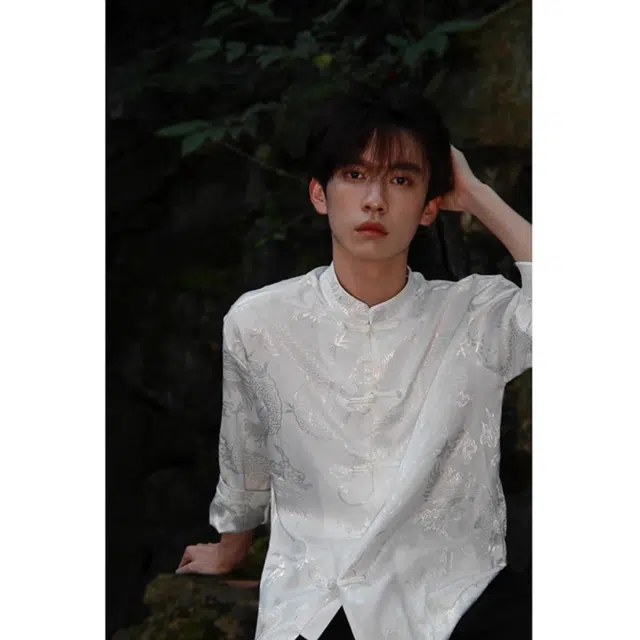 徐百货 新中式复古盘扣长袖春秋季潮牌唐装汉服龙纹提花衬衣外套衬衫 男女同款