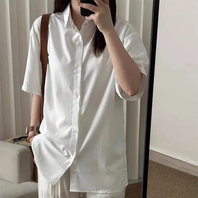 徐百货 美式复古纯色冰丝短袖夏季潮流薄款宽松通勤休闲衬衣外套高级感叠穿速干防晒衬衫 男女同款