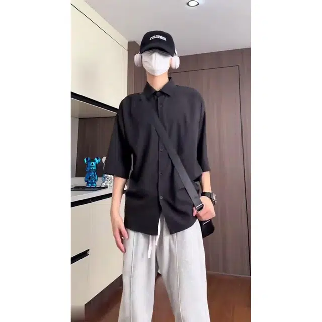 徐百货 美式冰丝夏季垂感高级感痞帅短袖衬衫 男女同款