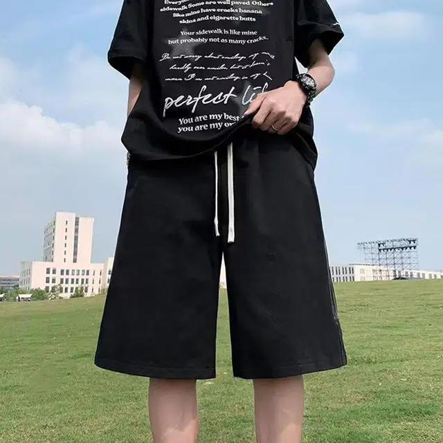 徐百货 美式潮牌复古三条杠设计感户外登山宽松大码五分中裤夏季休闲短裤 男女同款