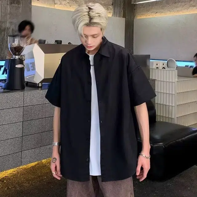 徐百货 宽松舒适百搭休闲纯色翻领薄款短袖衬衫 男女同款
