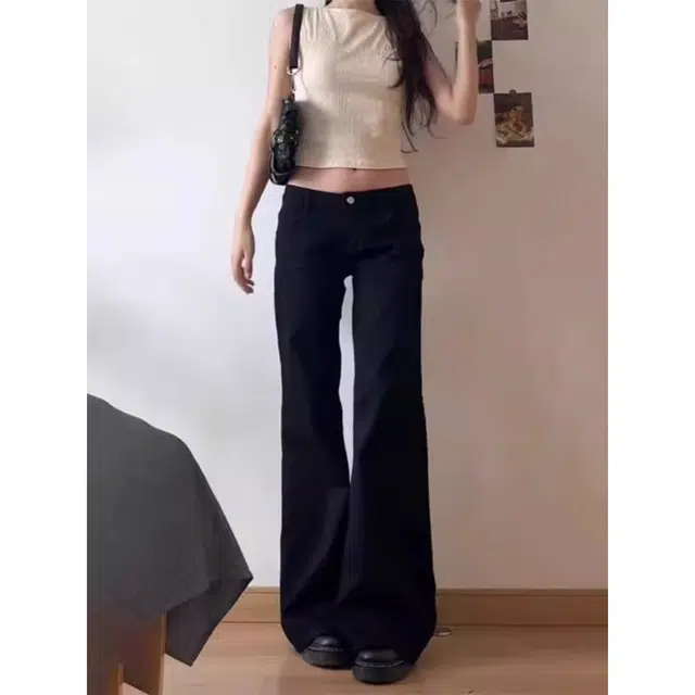 徐百货 美式高街低腰辣妹微喇裤春夏秋宽松显瘦高个子加长阔腿裤牛仔裤 男女同款
