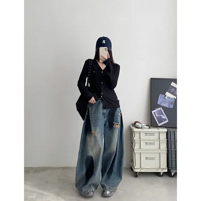 徐百货 美式宽松休闲薄款阔腿裤灯笼裤潮流裤百搭牛仔裤 男女同款
