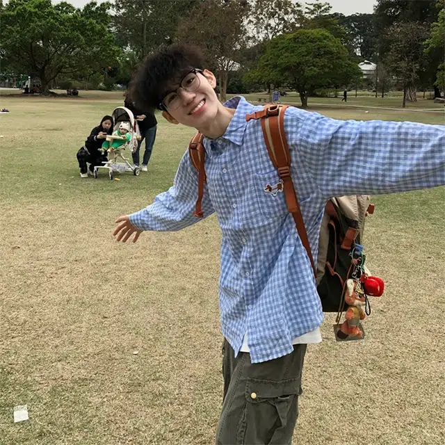 徐百货 美式腊肠狗刺绣格子防晒复古格纹衬衣高级感青少年外套潮流百搭宽松舒适衬衫 男女同款