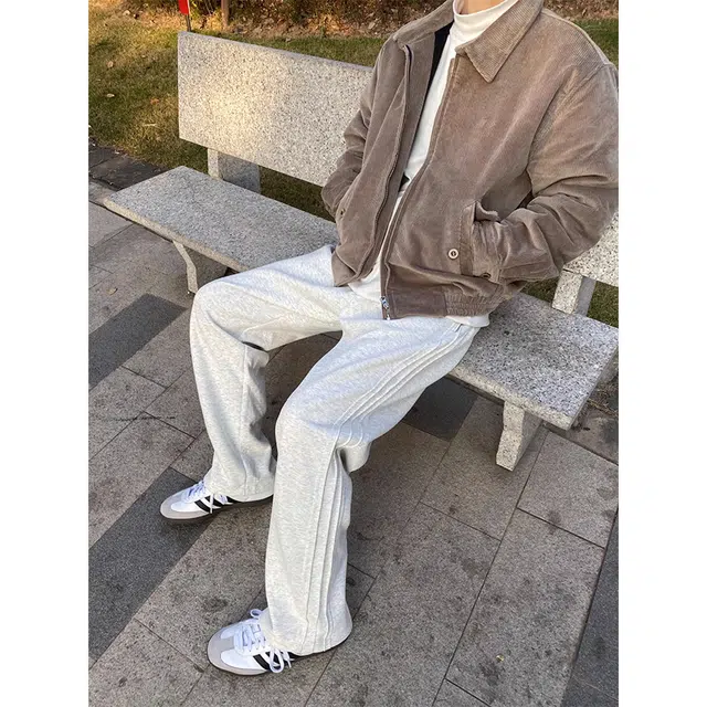 徐百货 美式褶皱侧条纹拼接卫裤潮牌宽松大码直筒阔腿休闲长裤子潮流百搭舒适针织运动裤 男女同款