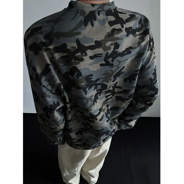 徐百货 美式复古高街潮牌迷彩圆领上衣宽松休闲百搭长袖打底衫潮流卫衣 男女同款