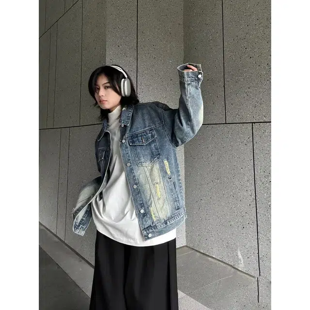 徐百货 美式复古水洗短款潮牌宽松春秋设计感夹克百搭上衣潮流牛仔外套 男女同款