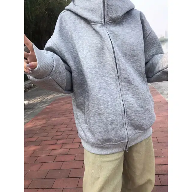 徐百货 美式重磅连帽开衫潮牌宽松设计感拉链帽衫高级感运动外套卫衣 男女同款