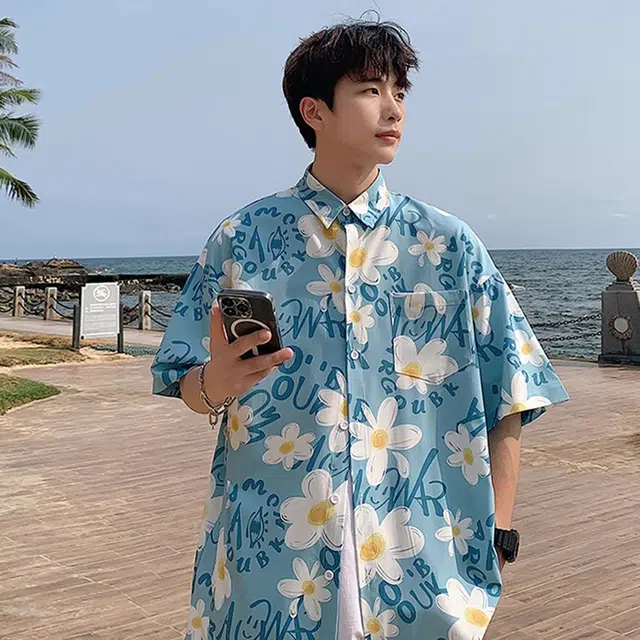徐百货 薄款透气夏威夷沙滩衬衣痞帅大码宽松外套潮流百搭短袖衬衫 男女同款