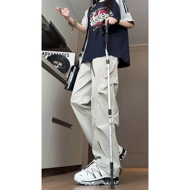 徐百货 夏季冰感速干薄款设计感工装伞兵裤子高级感直筒宽松阔腿休闲裤 男女同款